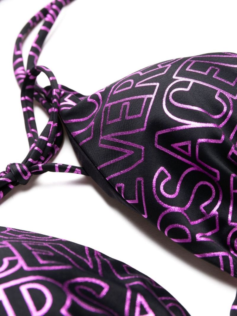 Black Logo Print Bikini Top