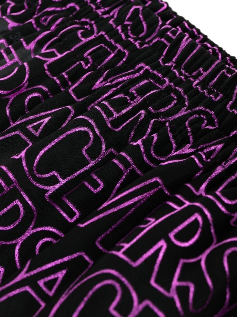 Black and Purple Logo Print Trousers