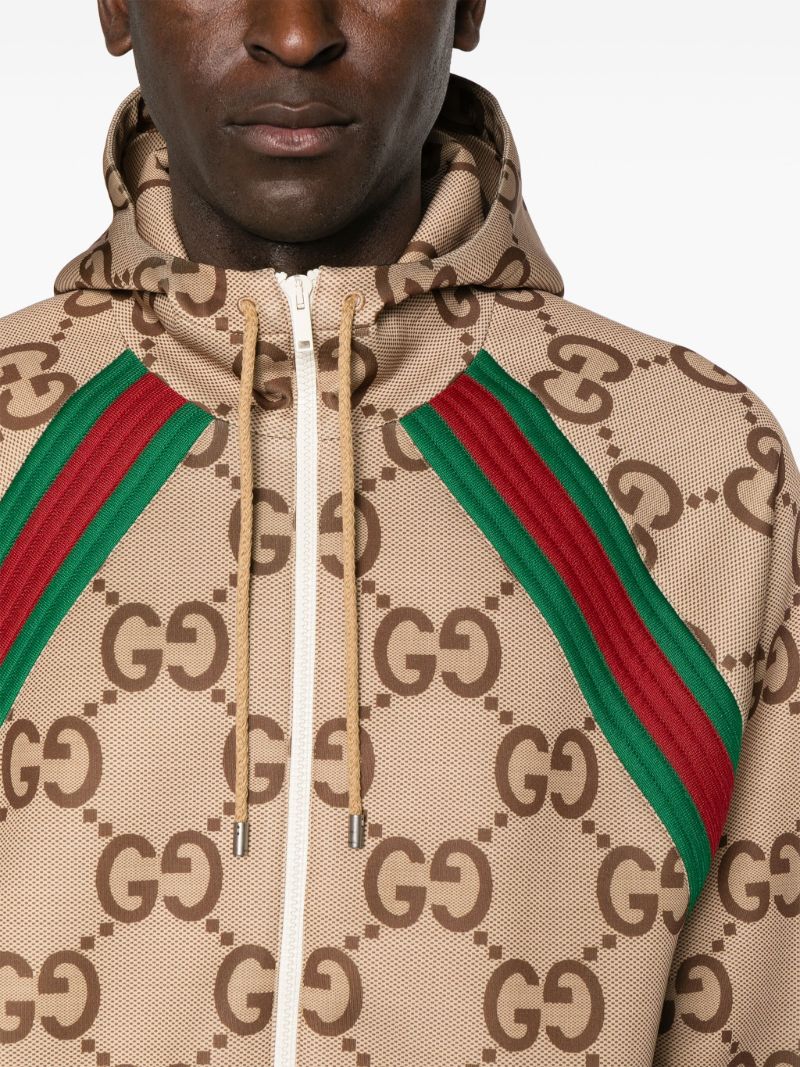 Neutral Gg Monogram Zip Hooded Jacket