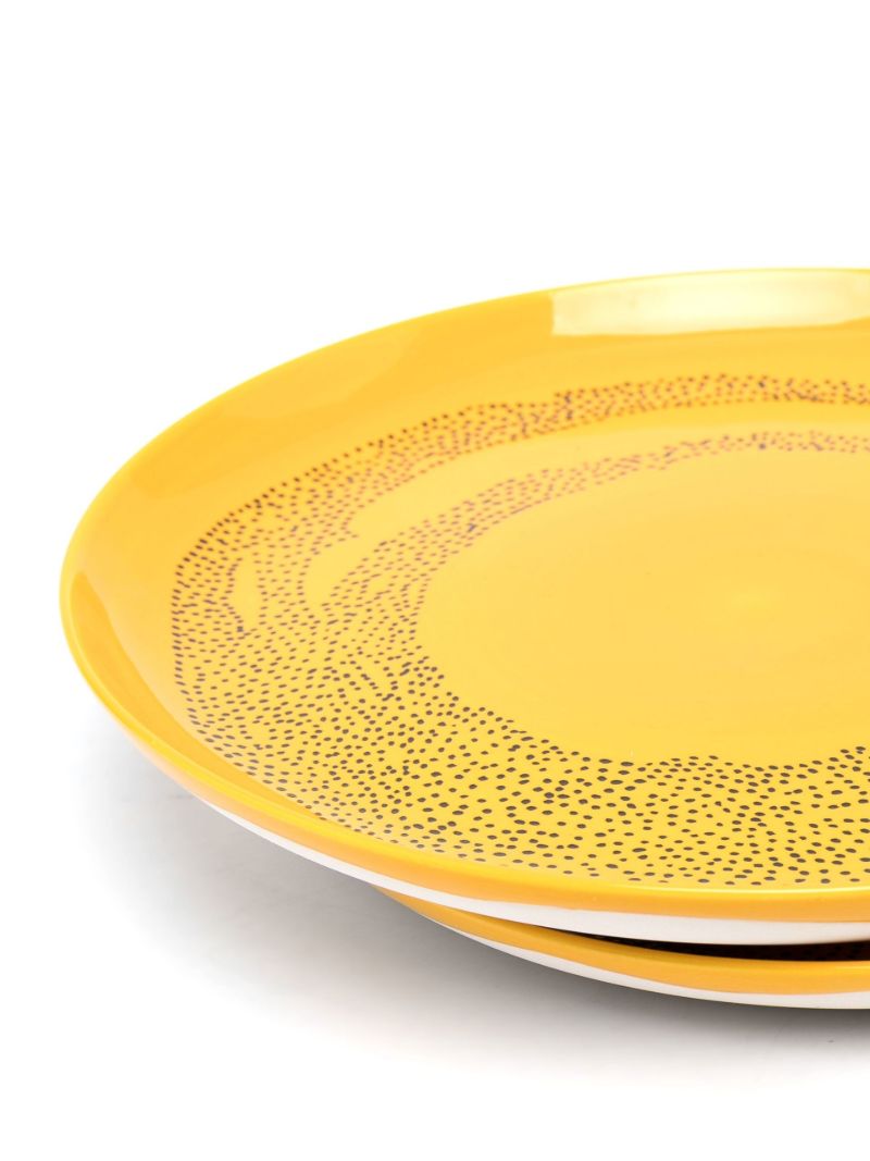 Yellow Sunny Swirl Dots Plate Set
