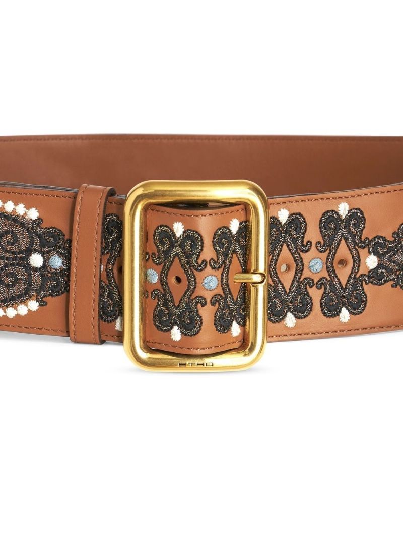 Brown Embroidered Leather Belt