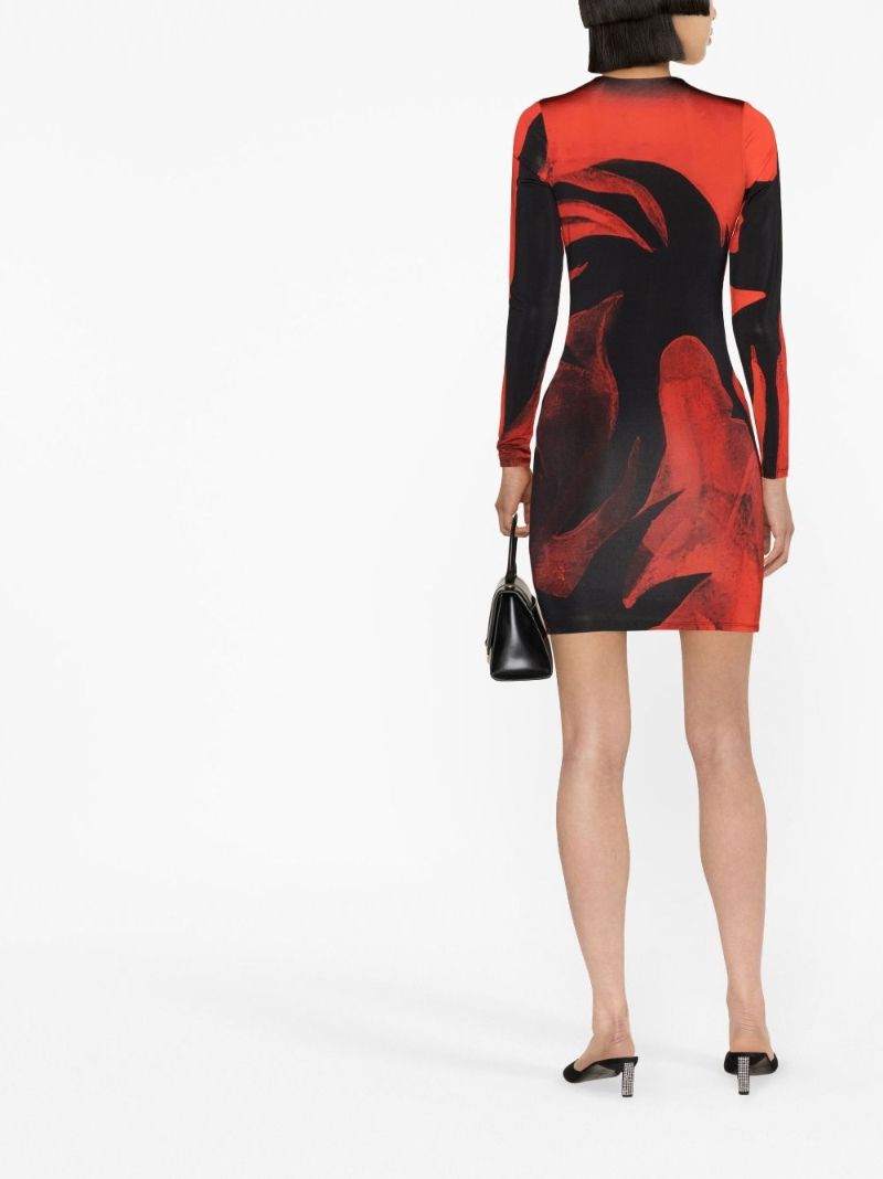 Red Helios Abstract Print Mini Dress