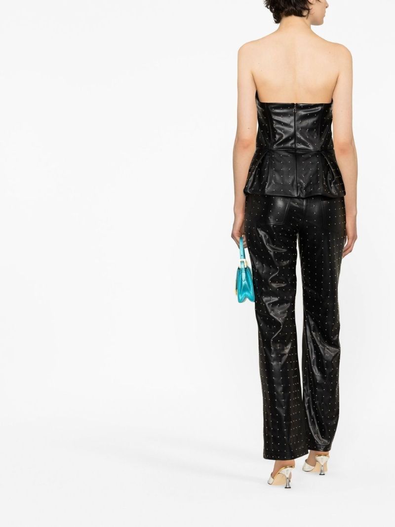 Black Studded Faux Leather Strapless Top