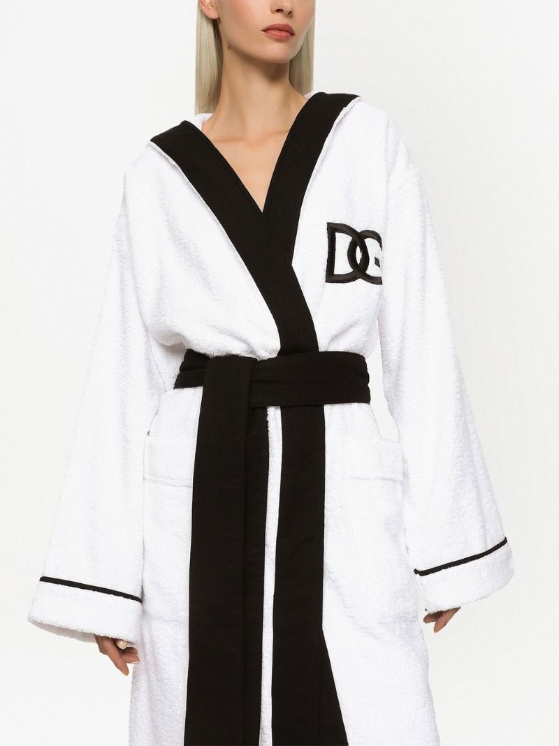 White Logo-embroidered Cotton Robe