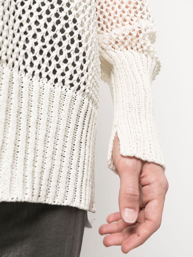 White Mesh Knit V-neck Jumper