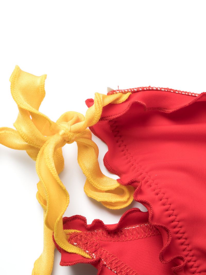 Red Ruffle String Tie Bikini