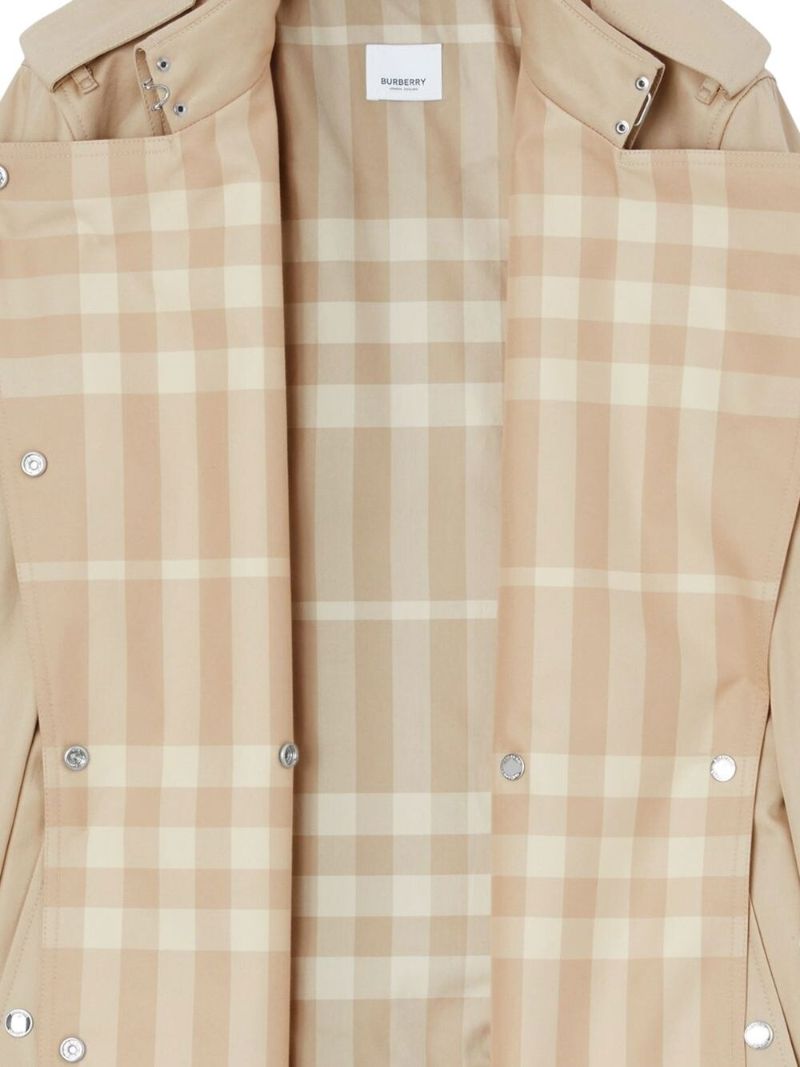 Neutral Check Panel Cotton Gabardine Trench Coat