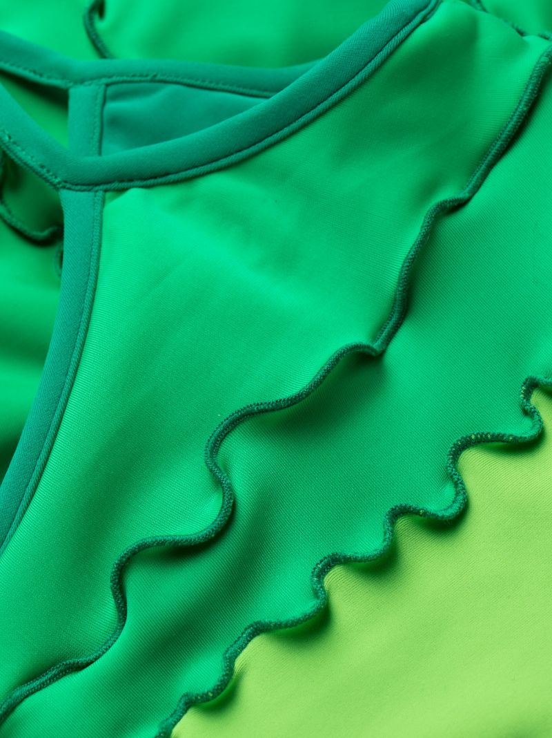 Green Patchwork Spaghetti Strap Swimsuit