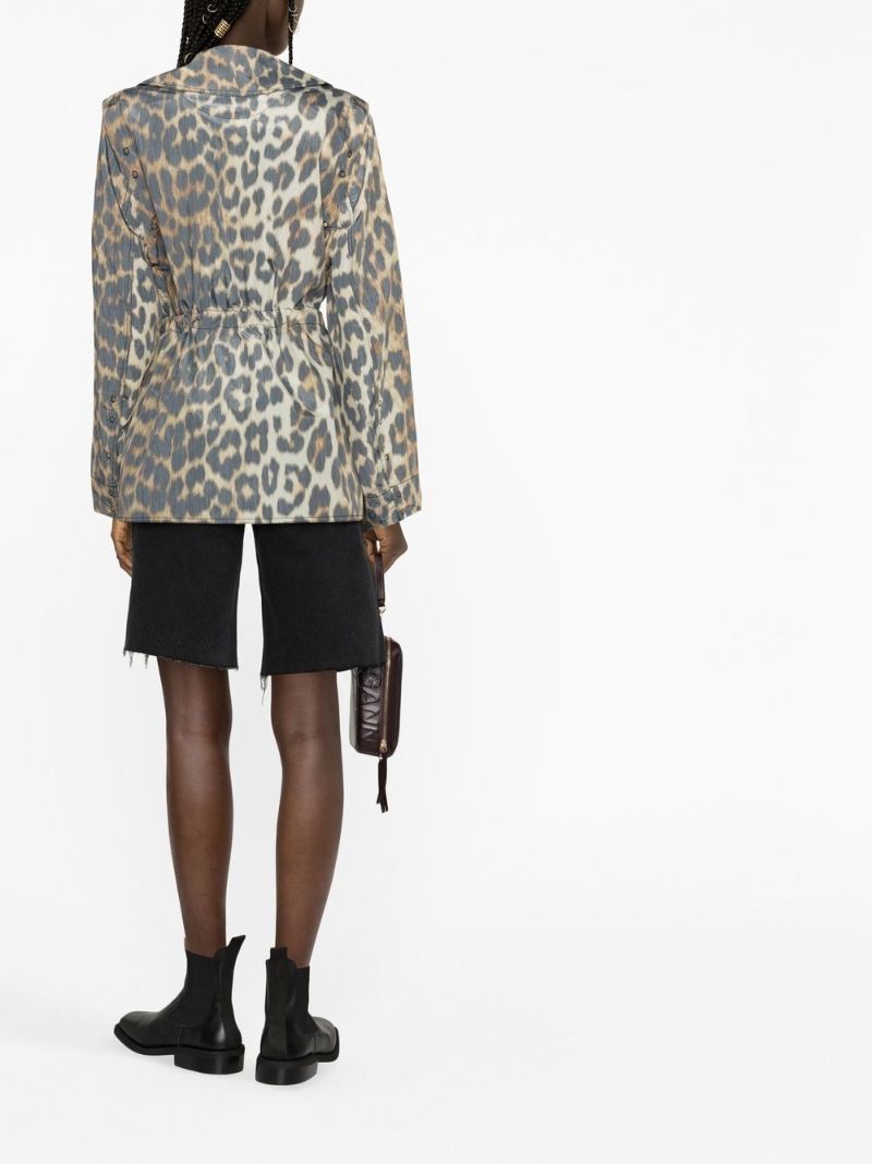 Brown Crispy Shell Leopard Print Jacket