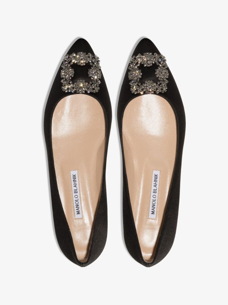 Black Hangisi Crystal Satin Ballet Pumps