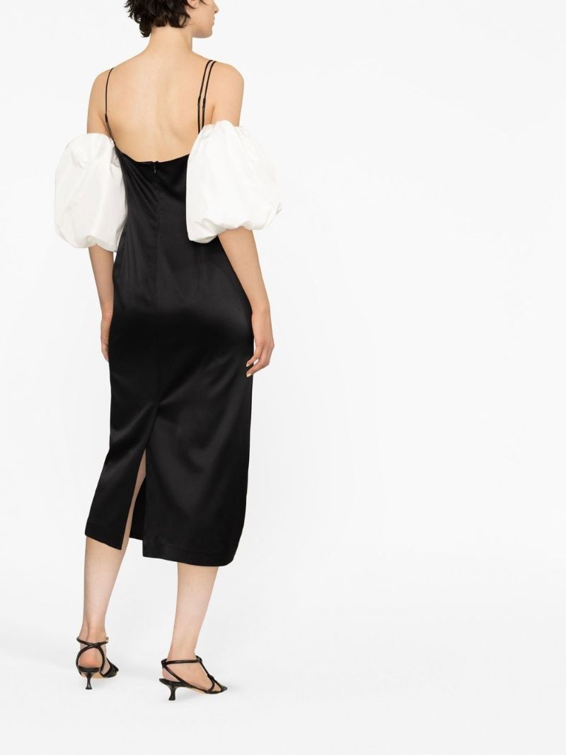 Black Stevie Puff-sleeve Midi Dress