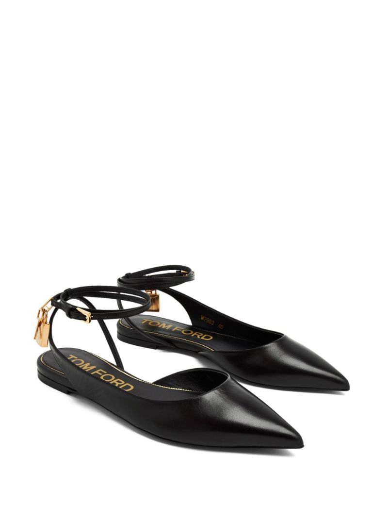 Black Padlock Leather Ballet Pumps