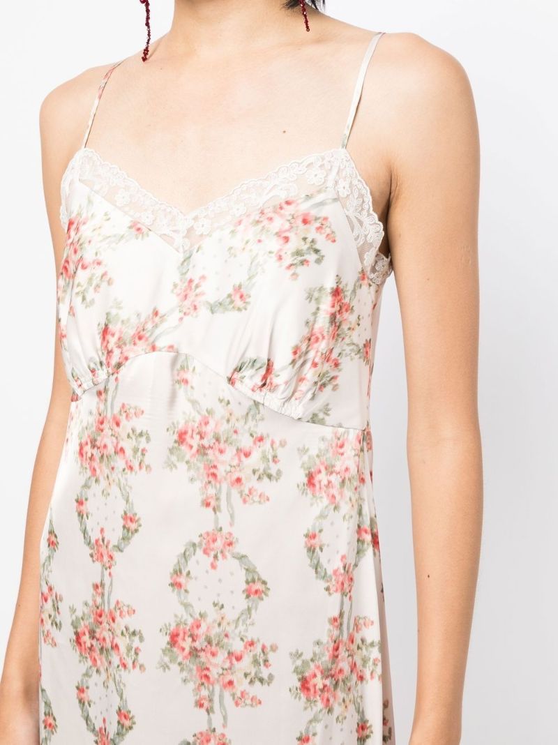 White Floral Print Slip Dress