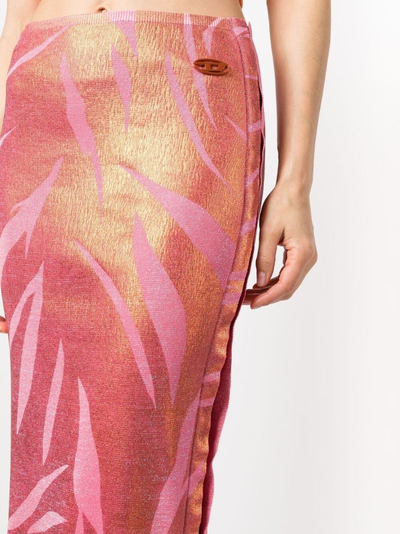 Orange Abstract-print Midi Skirt