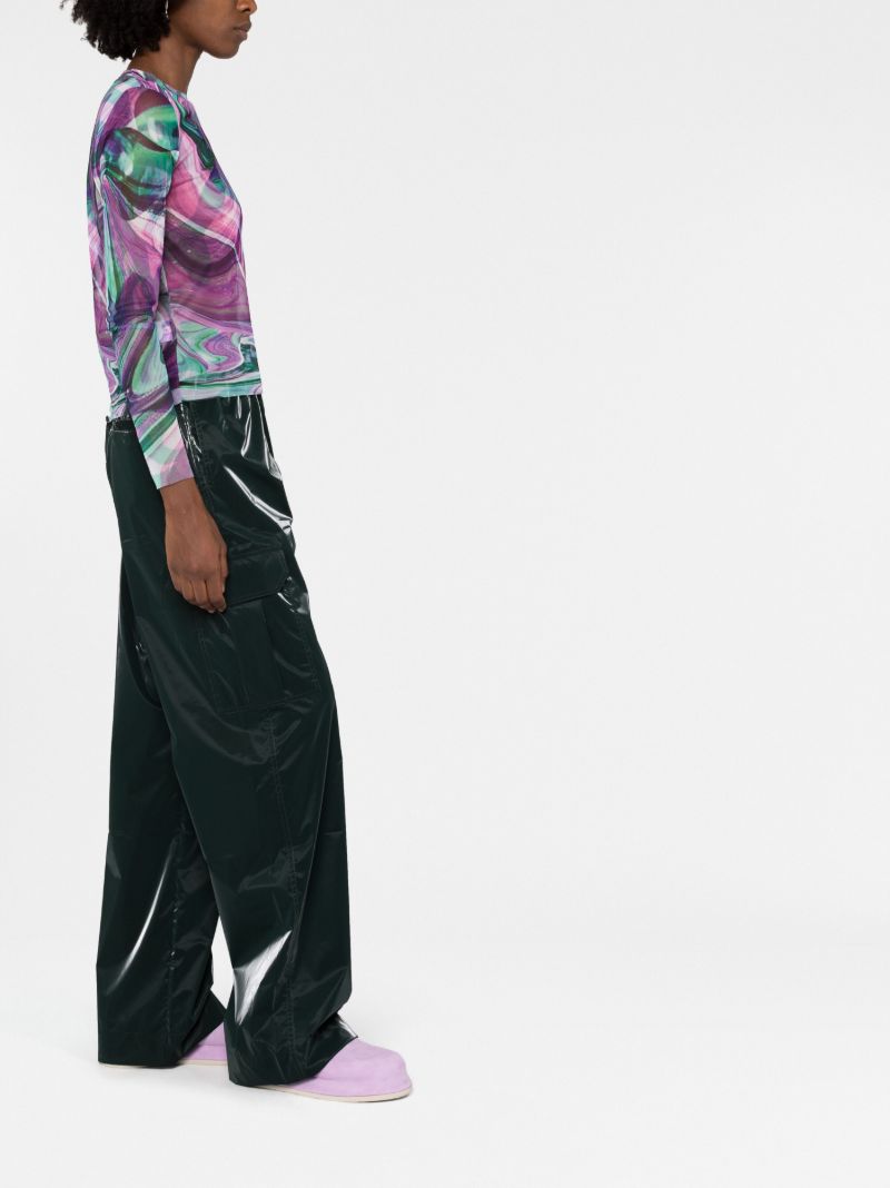 Purple Marble Print Long-sleeve Mesh Top