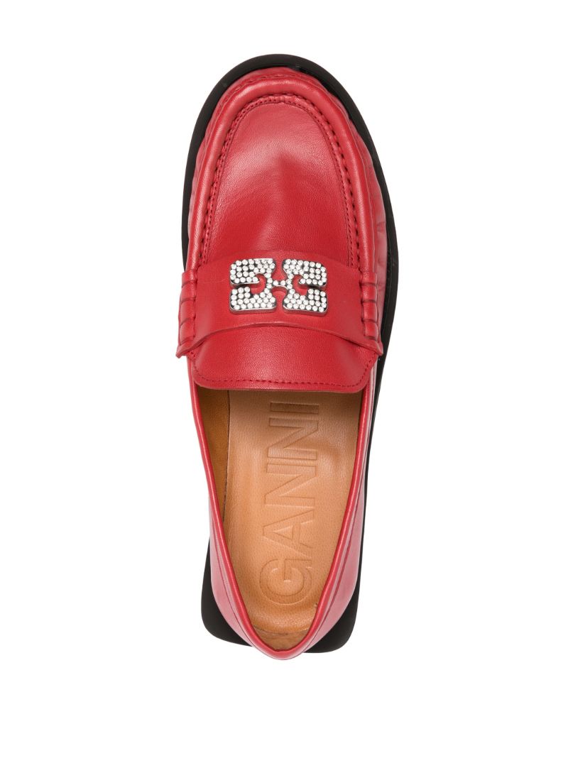 Red Crystal Logo Leather Loafers