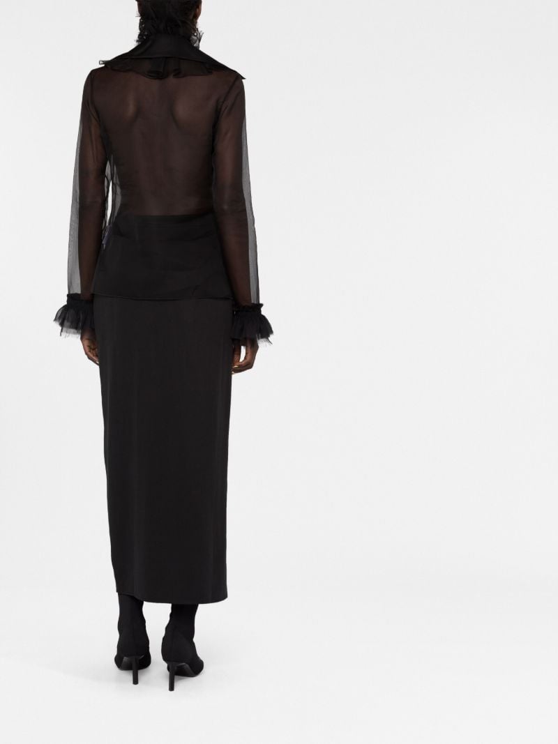 Black Ruffled Long-sleeve Silk Blouse