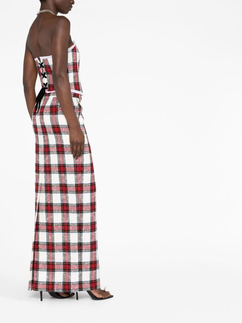Neutral Tartan Print Pencil Skirt