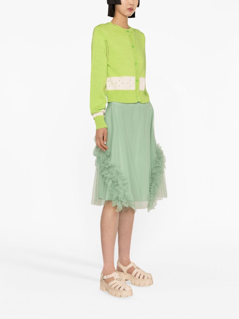 Green Lionel Ruffled Tulle Midi Skirt