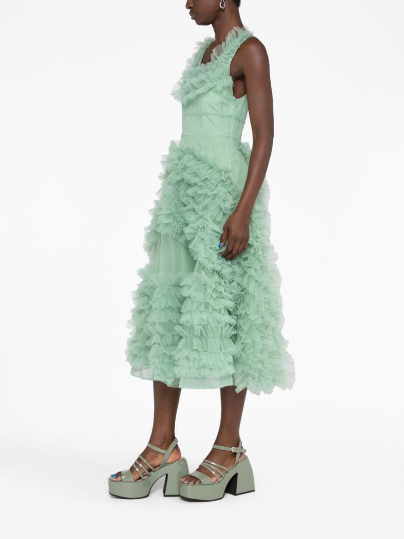 Green Mertyl Ruffled Tulle Midi Dress