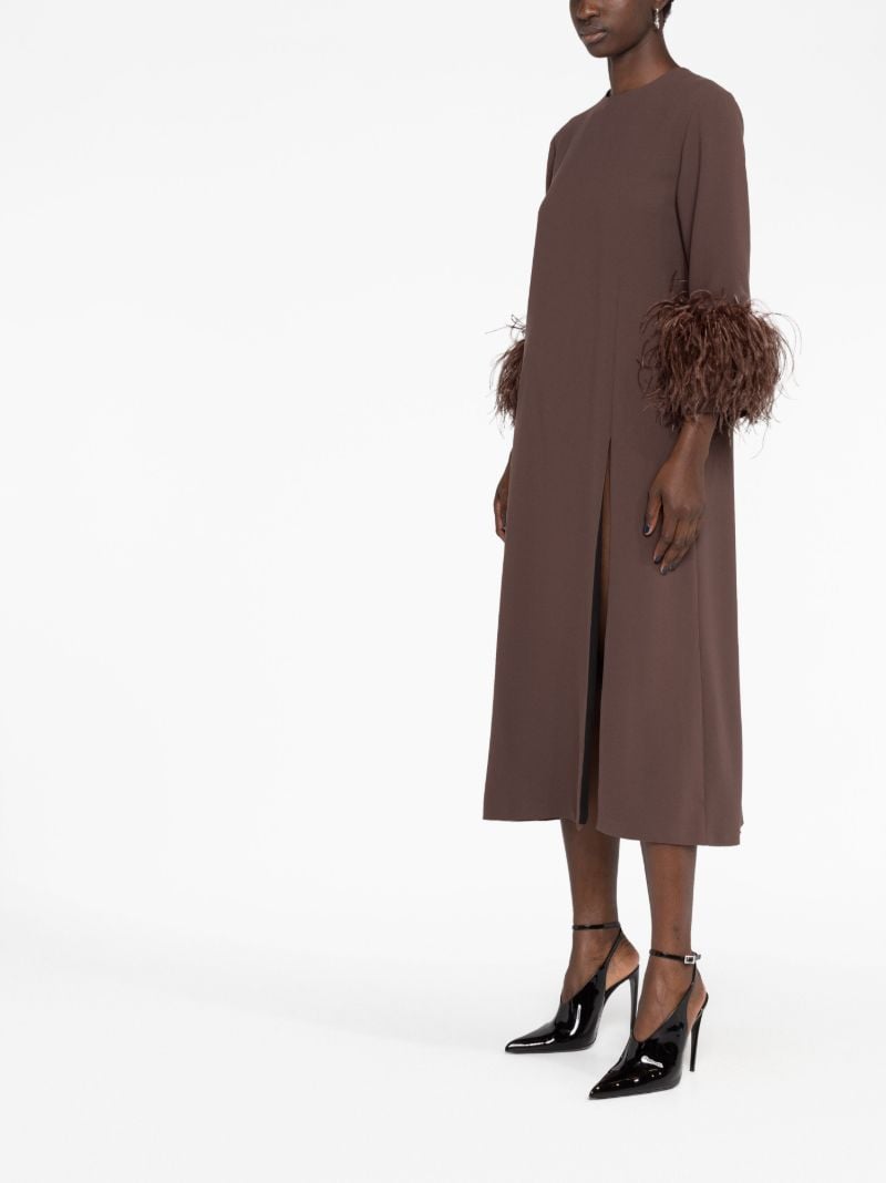 Brown Billie Feather Trim Midi Dress