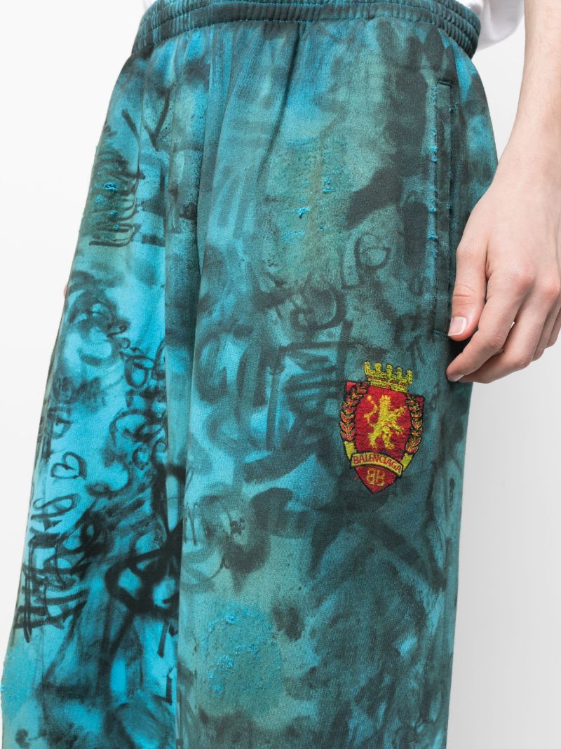 Blue Skater Graffiti Print Cotton Track Pants