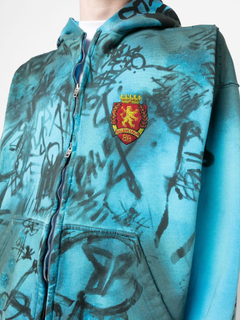 Blue Graffiti Print Hoodie