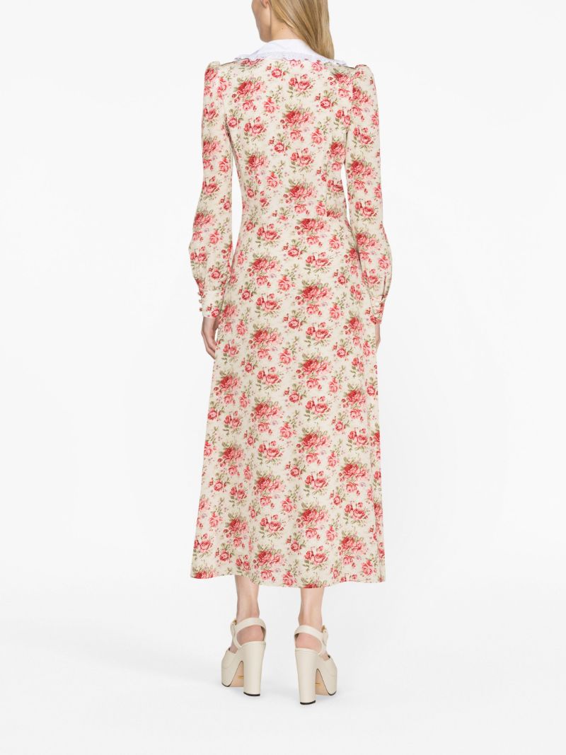 Pink Rose-print Silk Dress