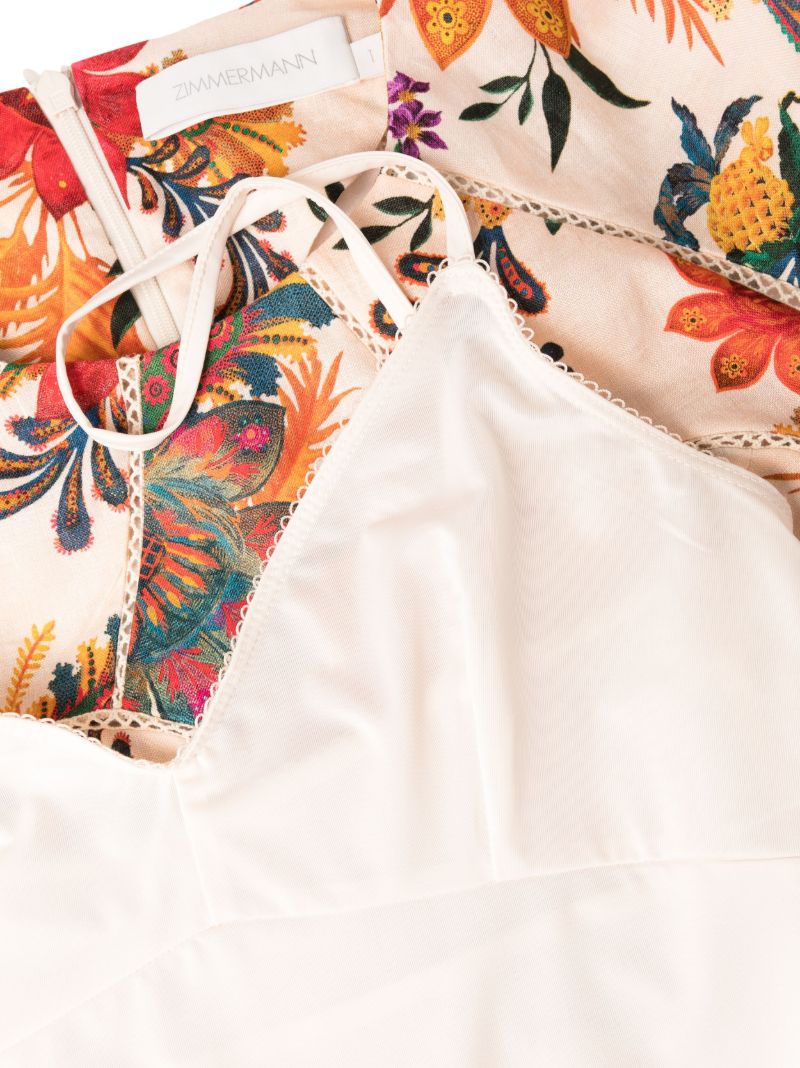 Neutral Ginger Floral Print Flared Mini Dress