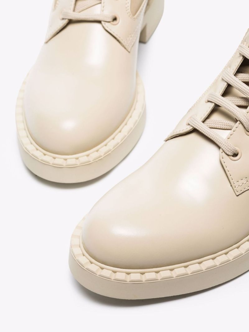Neutral Chocolate Leather Combat Boots