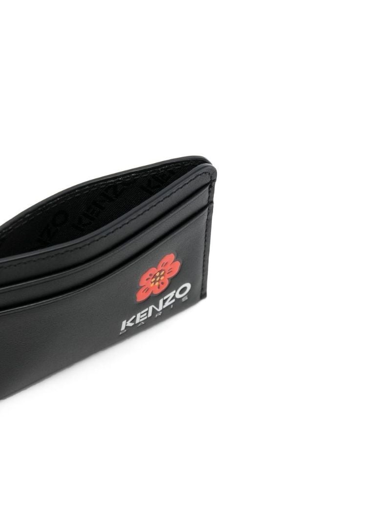 Black Logo Print Leather Card Holder