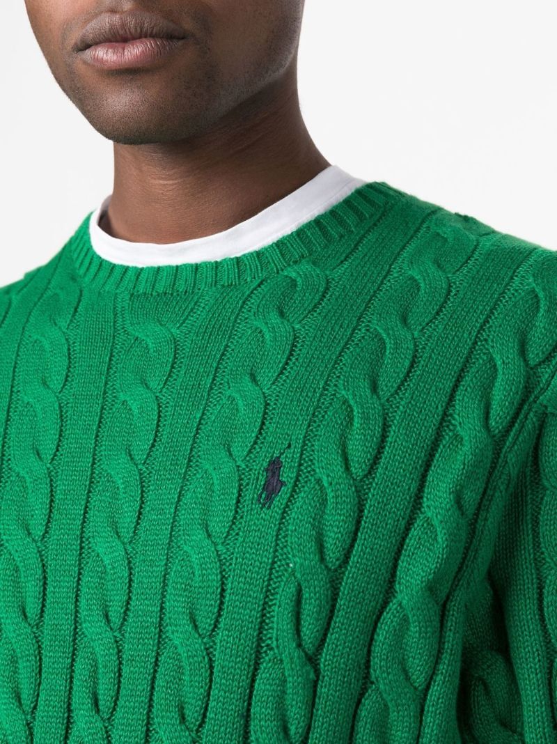 Green Logo Embroidered Cable Knit Sweater