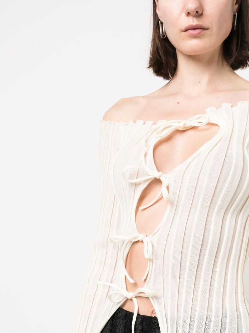 Neutral Ribbed Off-the-shoulder Top