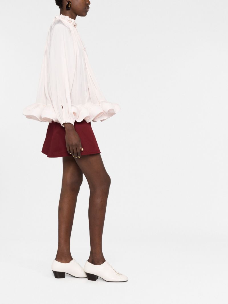 Pink Tie-neck Ruffle Blouse