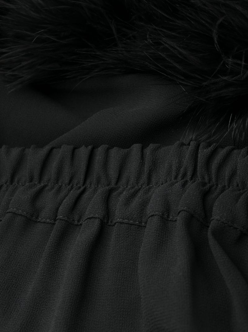 Black Boudoir Feather Trim Pyjama Bottoms