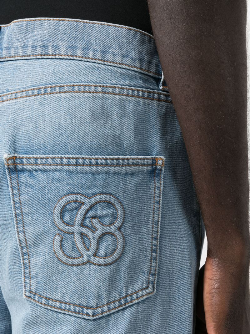 Blue Embroidered Straight-leg Jeans