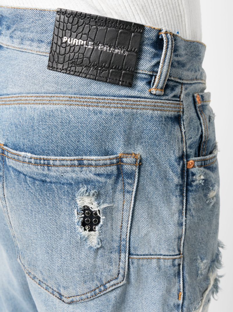 Blue Distressed Effect Straight-leg Jeans