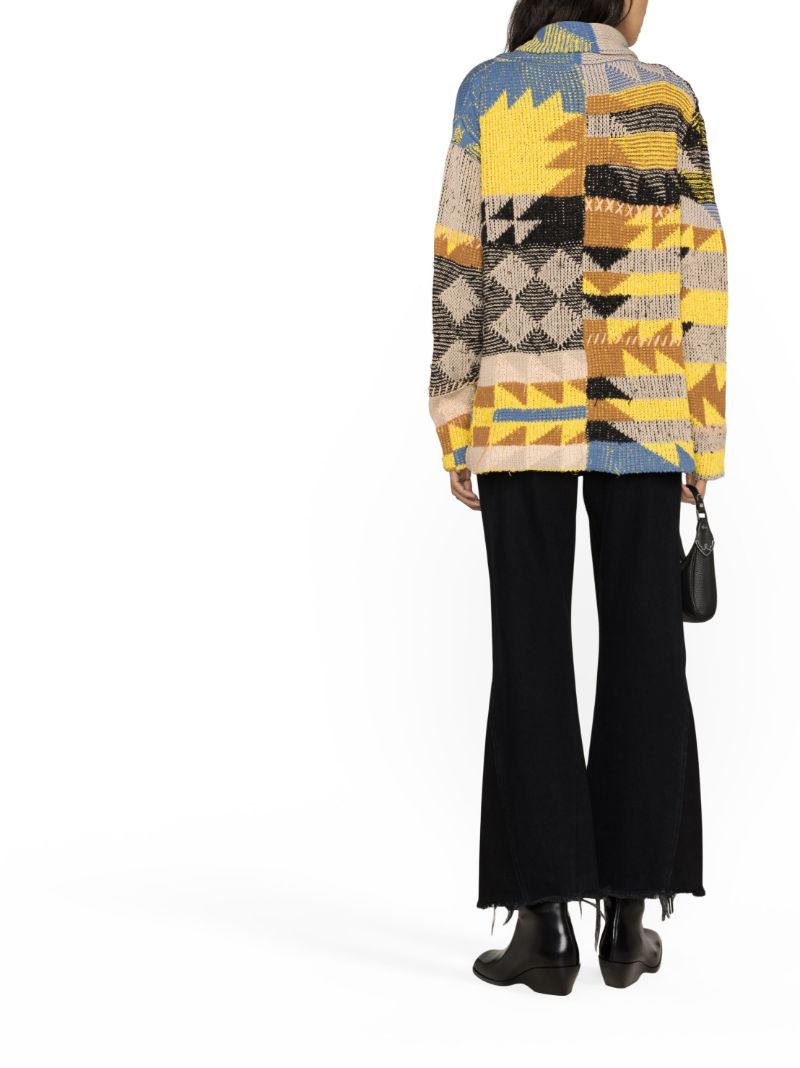Neutral Geometric Cotton Cardigan