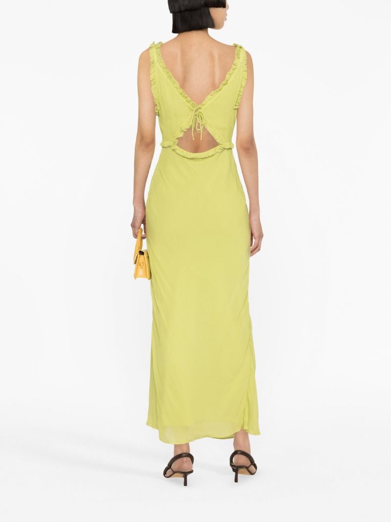 Green Olive Ruffle Trim Midi Dress