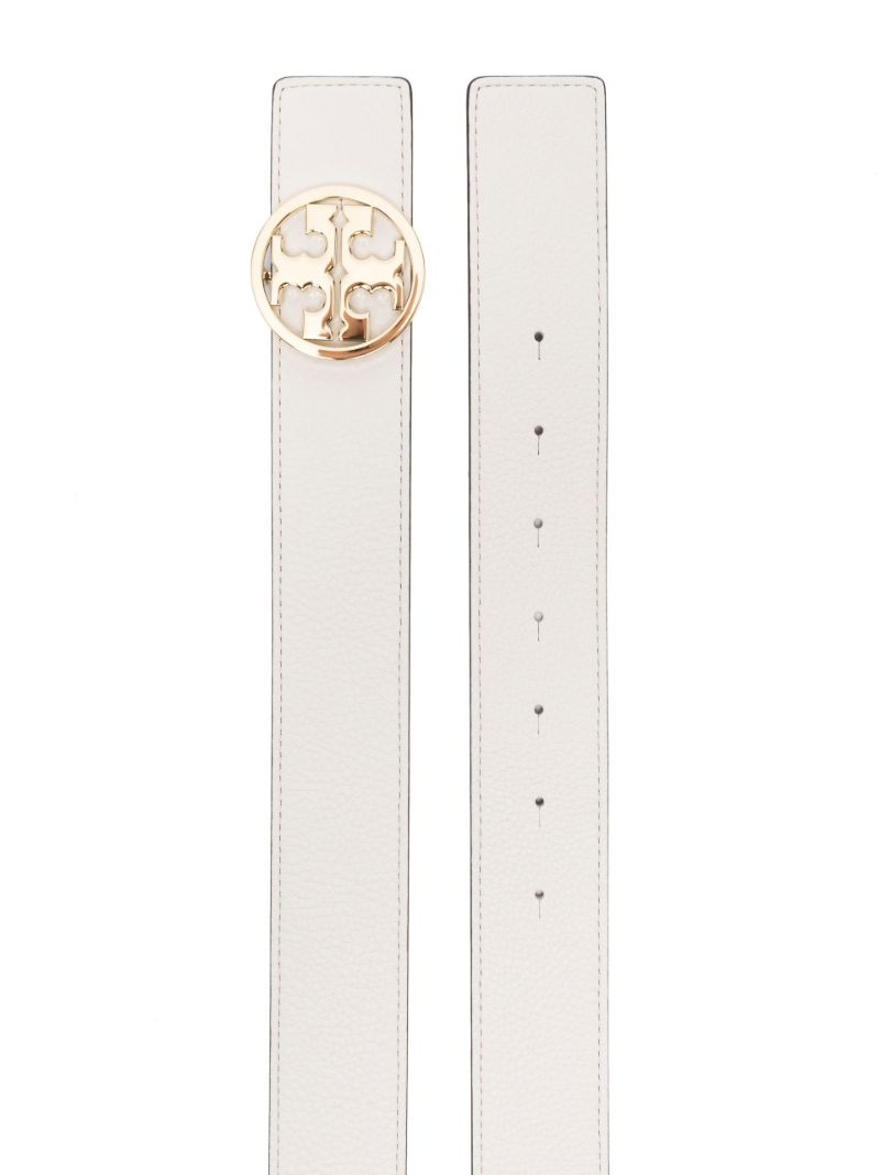 White Logo Buckle Leather Belt