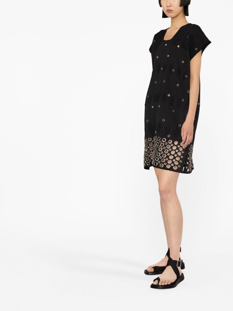 Black Eyelet Embellished Kaftan Mini Dress
