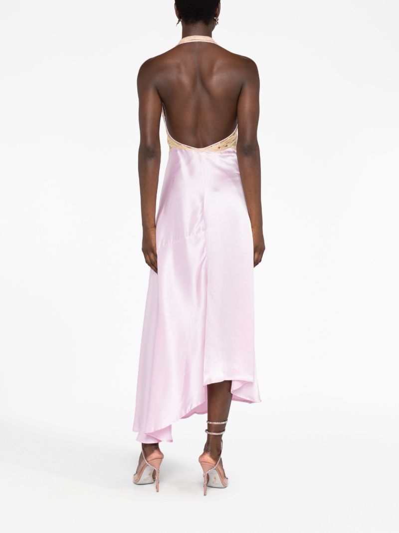 Pink Flora Lace Trim Silk Slip Dress