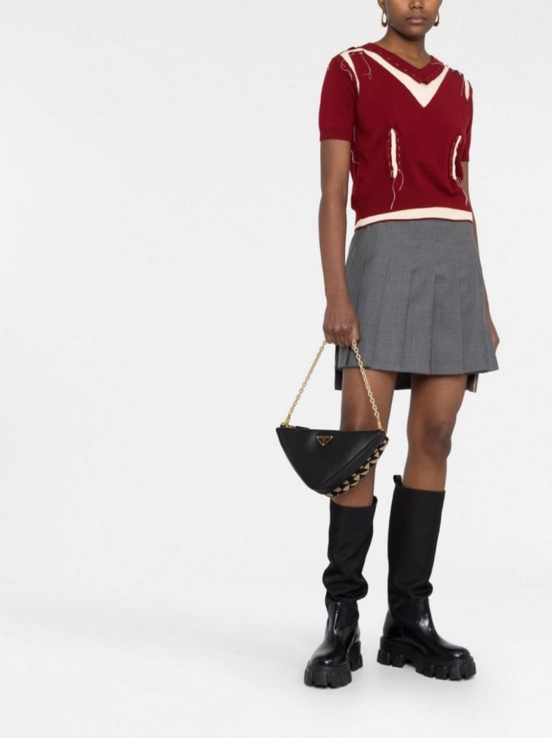 Black Triangle Logo Jacquard Shoulder Bag