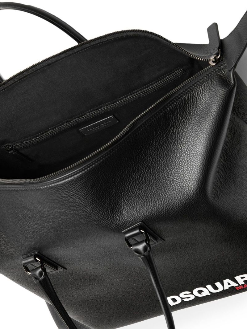 Black Logo Leather Tote Bag