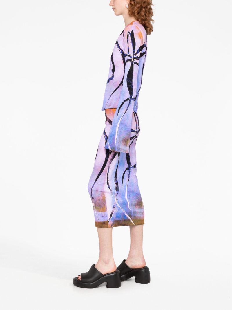 Purple Botanical-print Cardigan