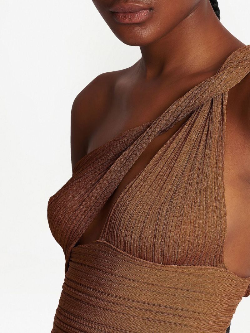Brown Pleated Jersey Draped Top