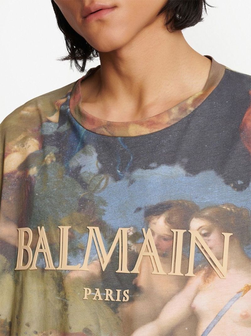 Neutral Cotton Painterly Print T-shirt