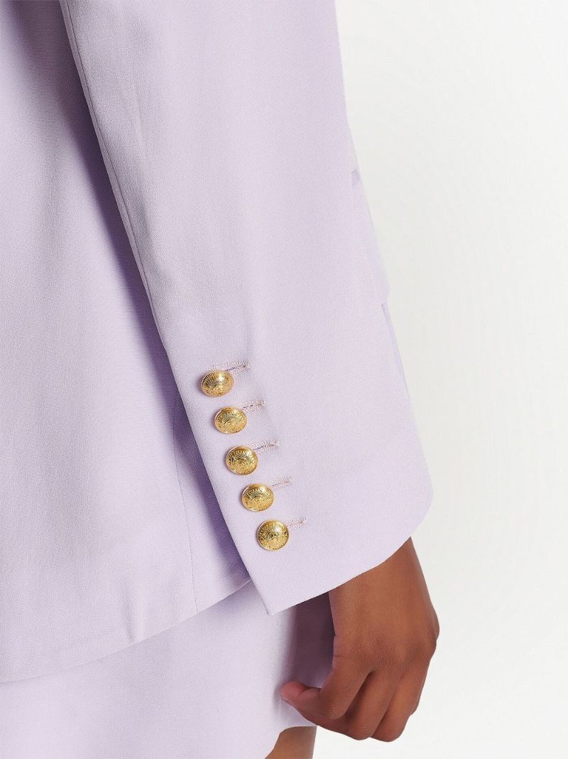 Purple Double-breasted Belted Blazer