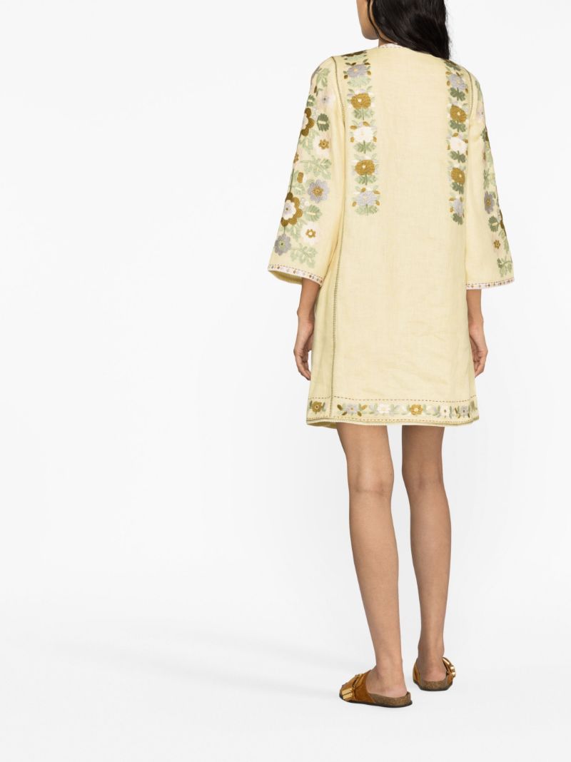 Yellow Amanda Floral Embroidered Mini Dress
