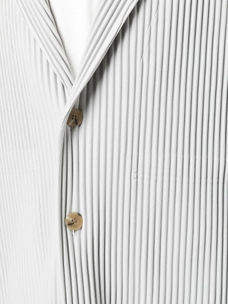 Light Grey Micro Pleated Buttoned Blazer